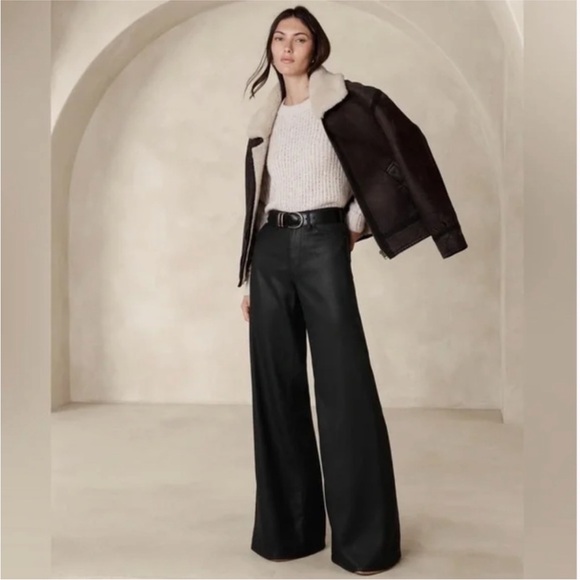 Banana Republic Denim - NWT Banana Republic The Coated Puddle Jean Black Wide Leg Trousers High Rise 29
